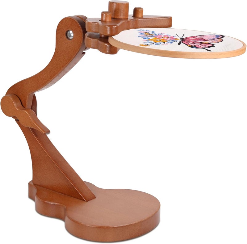 GuoFa Adjustable Embroidery Stand with Violin-Shaped Base, Beech Wood Cross Stitch Hoop Holder, Lap & Tabletop Frame with Clamp for Quilting Needlework - Image 1